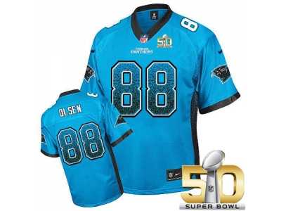 Nike Carolina Panthers #88 Greg Olsen Blue Alternate Super Bowl 50 Men\'s Stitched NFL Elite Drift Fashion Jersey