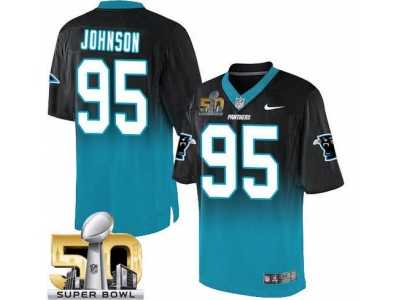 Nike Carolina Panthers #95 Charles Johnson BlackBlue Super Bowl 50 Men's Stitched NFL Elite Fadeaway Fashion Jersey