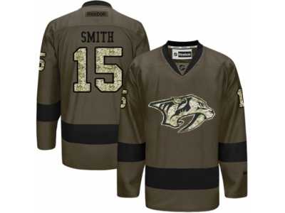 Men's Adidas Nashville Predators #15 Craig Smith Authentic Green Salute to ServiceNHL Jersey