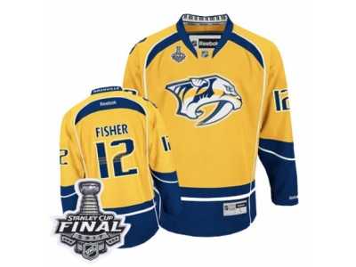 Men's Reebok Nashville Predators #12 Mike Fisher Premier Gold Home 2017 Stanley Cup Final NHL Jersey