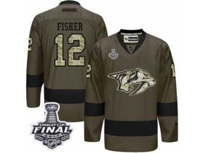 Men's Reebok Nashville Predators #12 Mike Fisher Premier Green Salute to Service 2017 Stanley Cup Final NHL Jersey
