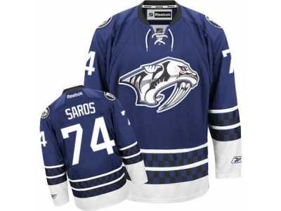 Men's Reebok Nashville Predators #74 Juuse Saros Authentic Blue Third NHL Jersey