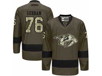 Men's Reebok Nashville Predators #76 P.K Subban Premier Green Salute to Service NHL Jersey