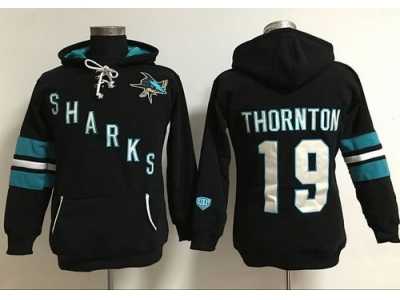 Women's San Jose Sharks #19 Joe Thornton Black Old Time Heidi Hoodie NHL Hoodie