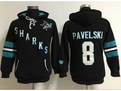 Women's San Jose Sharks #8 Joe Pavelski Black Old Time Heidi Hoodie NHL Hoodie