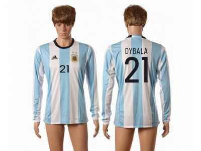 Argentina #21 Dybala Home Long Sleeves Soccer Country Jersey