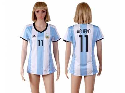 Women\'s Argentina #11 Aguero Home Soccer Country Jersey