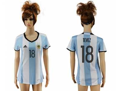 Women's Argentina #18 Tevez Home Soccer Country Jersey