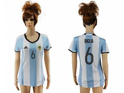 Women's Argentina #6 Biglia Home Soccer Country Jersey