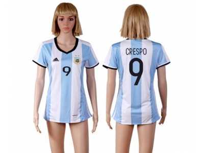 Women's Argentina #9 Crespo Home Soccer Country Jersey