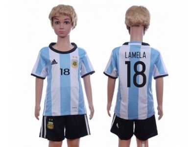 Argentina #18 Lamela Home Kid Soccer Country Jersey