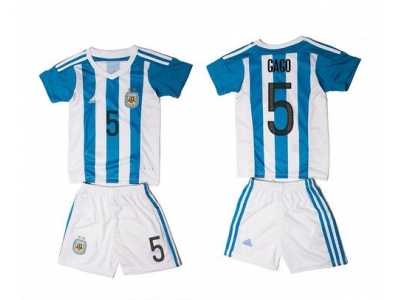 Argentina #5 Gago Home Kid Soccer Country Jersey