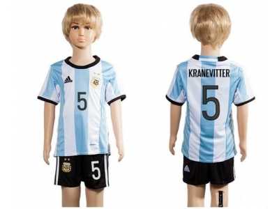 Argentina #5 Kranevitter Home Kid Soccer Country Jersey