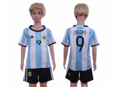 Argentina #9 Crespo Home Kid Soccer Country Jersey