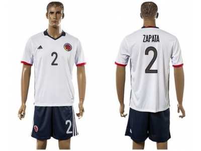 Colombia #2 Zapata Away Soccer Country Jersey