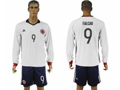 Colombia #9 Falcao Away Long Sleeves Soccer Country Jersey