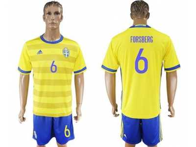 Sweden #6 Forsberg Home Soccer Country Jersey