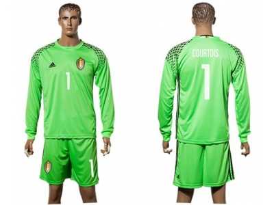 Belgium #1 Courtois Green Goalkeeper Long Sleeves Soccer Country Jersey