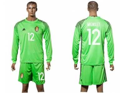 Belgium #12 Mignolet Green Goalkeeper Long Sleeves Soccer Country Jersey