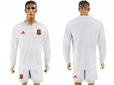 Spain Blank White Away Long Sleeves Soccer Country Jersey