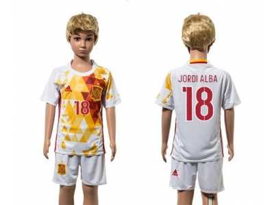 Spain #18 Jordi Alba White Away Kid Soccer Country Jersey