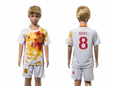 Spain #8 Koke White Away Kid Soccer Country Jersey