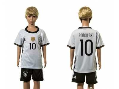 Germany #10 Podolski White Home Kid Soccer Country Jersey