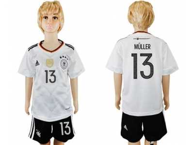 Germany #13 Muller White Home Kid Soccer Country Jersey