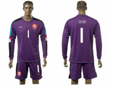 Czech #1 Cech Purple Goalkeeper Long Sleeves Soccer Country Jersey