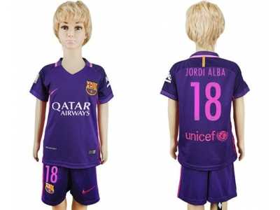 Barcelona #18 Jordi Alba Away Kid Soccer Club Jersey