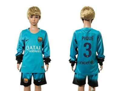 Barcelona #3 Pique SEC Away Long Sleeves Kid Soccer Club Jersey