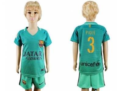 Barcelona #3 Pique Sec Away Kid Soccer Club Jersey
