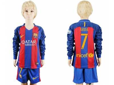 Barcelona #7 Arda Home Long Sleeves Kid Soccer Club Jersey
