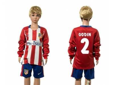 Atletico Madrid #2 Godin Home Long Sleeves Kid Soccer Club Jersey