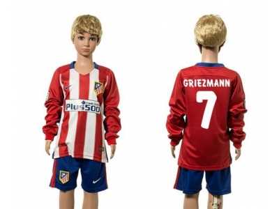 Atletico Madrid #7 Griezmann Home Long Sleeves Kid Soccer Club Jersey