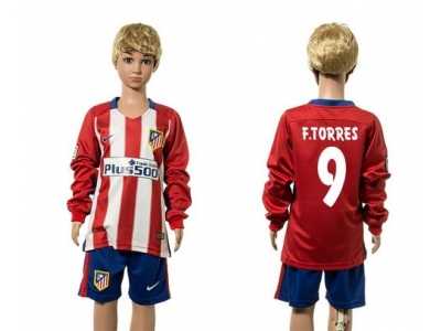 Atletico Madrid #9 F.Torres Home Long Sleeves Kid Soccer Club Jersey