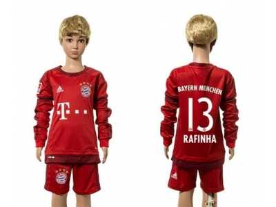 Bayern Munchen #13 Rafinha Home Long Sleeves Kid Soccer Club Jersey