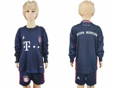 Bayern Munchen Blank Dark Blue Long Sleeves Kid Soccer Club Jersey