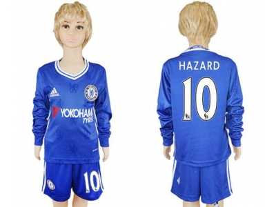 Chelsea #10 Hazard Home Long Sleeves Kid Soccer Club Jersey