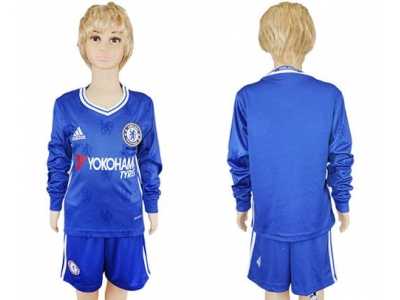 Chelsea Blank Home Long Sleeves Kid Soccer Club Jersey