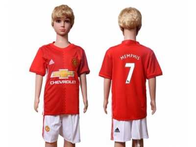 Manchester United #7 Memphis Home Kid Soccer Club Jersey