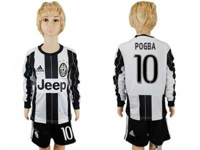 Juventus #10 Pogba Home Long Sleeves Kid Soccer Club Jersey