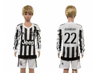 Juventus #22 Asamoah Home Long Sleeves Kid Soccer Club Jersey