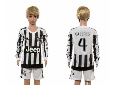 Juventus #4 Caceres Home Long Sleeves Kid Soccer Club Jersey