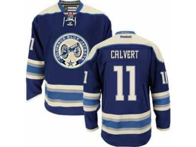 Men's Reebok Columbus Blue Jackets #11 Matt Calvert Authentic Navy Blue Third NHL Jersey