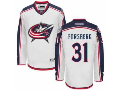 Men's Reebok Columbus Blue Jackets #31 Anton Forsberg Authentic White Away NHL Jersey