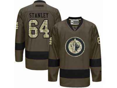 Men's Reebok Winnipeg Jets #64 Logan Stanley Authentic Green Salute to Service NHL Jersey