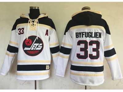 Men's Winnipeg Jets #33 Dustin Byfuglien White Sawyer Hooded Sweatshirt Stitched NHL Jersey