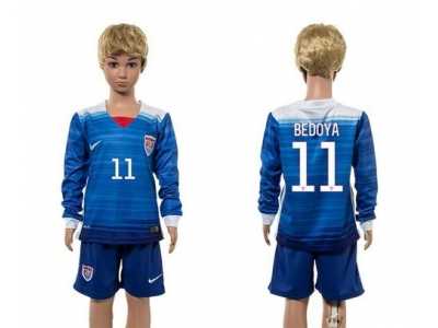 USA #11 Bedoya Away Long Sleeves Kid Soccer Country Jersey