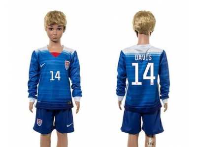 USA #14 Davis Away Long Sleeves Kid Soccer Country Jersey
